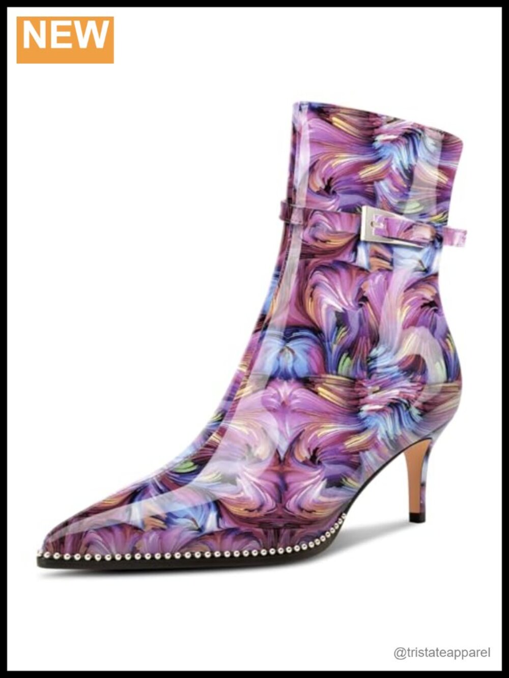 Beaded Kitten Heel Ankle Boots for Women, Pointed Toe Side Zip Short Booties